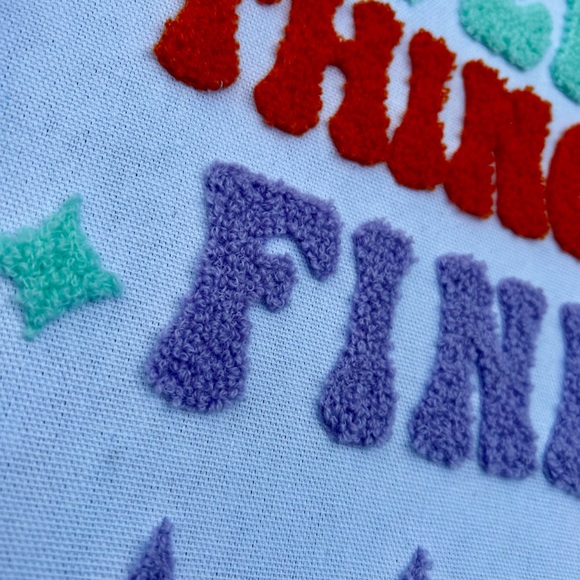 Everything’s Fine Embroidered Colorful Wall Art Decor 70’s Inspired Crocheted - Picture 3 of 12